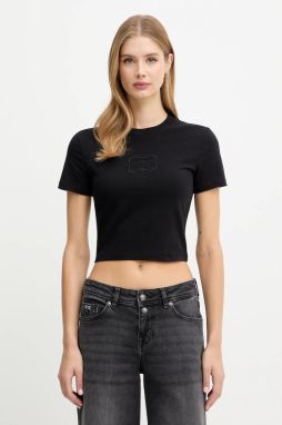 Tričko Versace Jeans Couture dámske, čierna farba, 79HAHC01 CJ02C