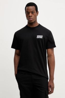 Bavlnené tričko Versace Jeans Couture pánske, čierna farba, s potlačou, 79GAHP10 CJ01P