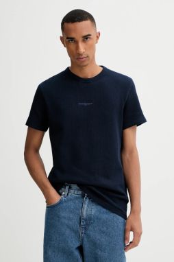 Bavlnené tričko Tommy Jeans pánske, tmavomodrá farba, s nášivkou, DM0DM21778