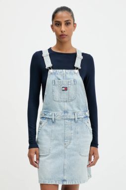 Rifľové šaty Tommy Jeans modrá farba, mini, áčkový strih, DW0DW22149