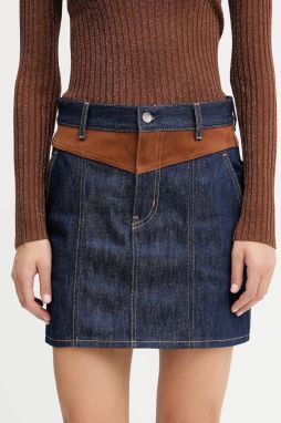 Rifľová sukňa Liu Jo tmavomodrá farba, mini, áčkový strih, UF5085.DS073