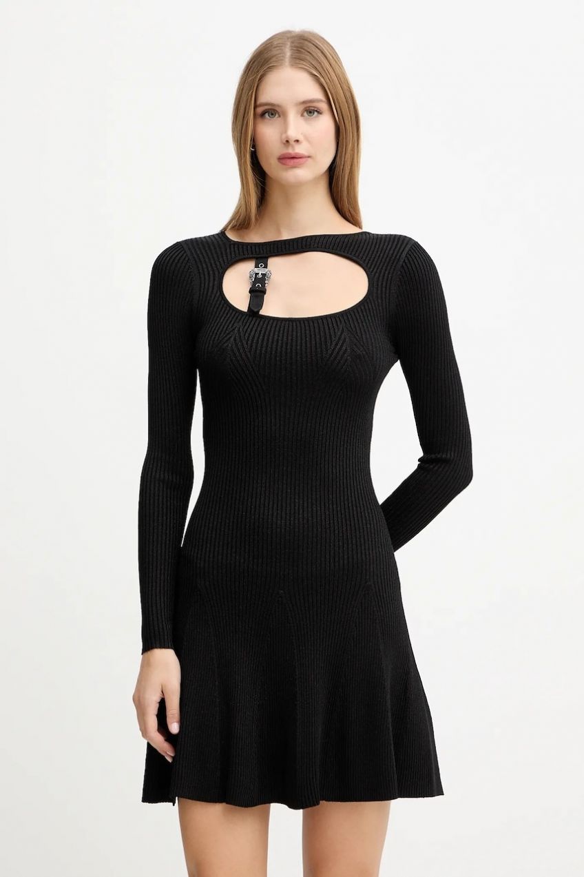 Šaty Versace Jeans Couture čierna farba, mini, áčkový strih, 79HAOM01 CMH23