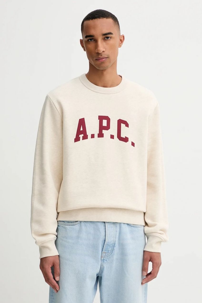 Mikina A.P.C. sweat harris - GOTS béžová farba, s potlačou, COHBR.H37012