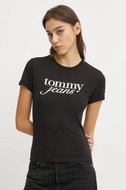 Bavlnené tričko Tommy Jeans dámske, čierna farba, DW0DW19447