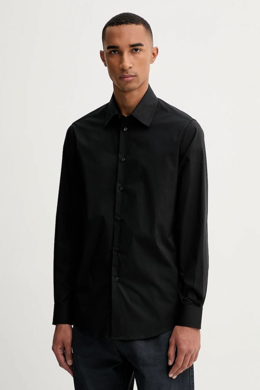 Košeľa United Colors of Benetton čierna farba, regular, s klasickým golierom, 551MUQ049