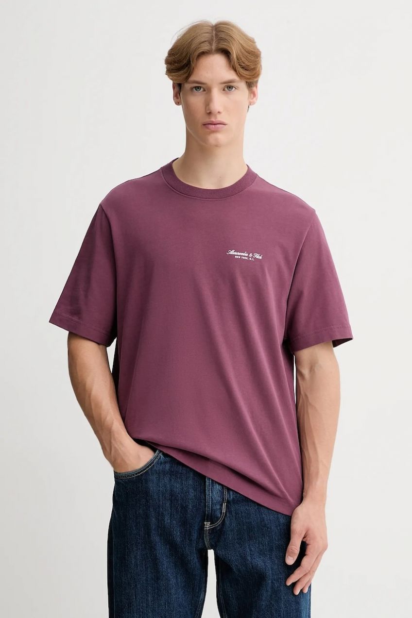 Bavlnené tričko Abercrombie & Fitch pánske, fialová farba, s potlačou, KI123-5091-610