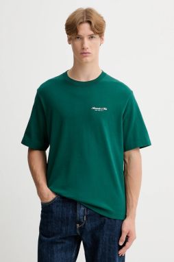 Bavlnené tričko Abercrombie & Fitch pánske, zelená farba, s potlačou, KI123-5091-300