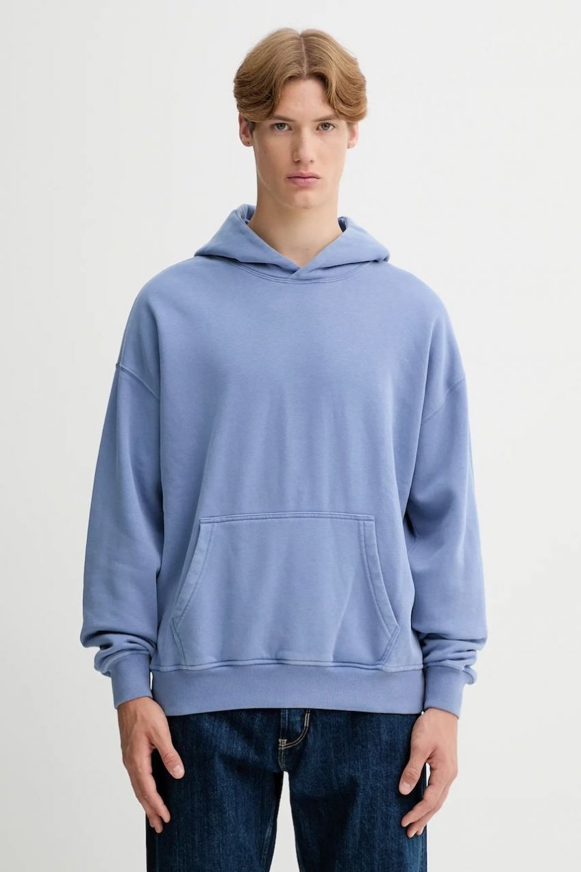 Mikina Abercrombie & Fitch modrá farba, s kapucňou, jednofarebná, KI122-5455-216