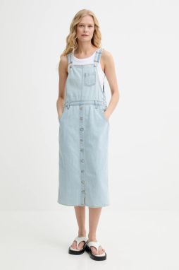 Rifľové šaty Levi's béžová farba, midi, áčkový strih