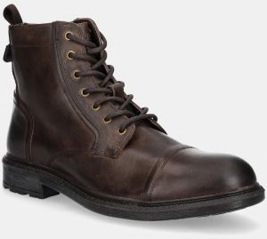 Kožená obuv Jeep WOODLAND BOOT pánska, hnedá farba, JM42040A