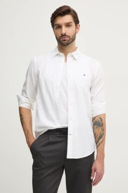 Bavlnená košeľa Tommy Hilfiger pánska, biela farba, slim, s klasickým golierom, MW0MW38137