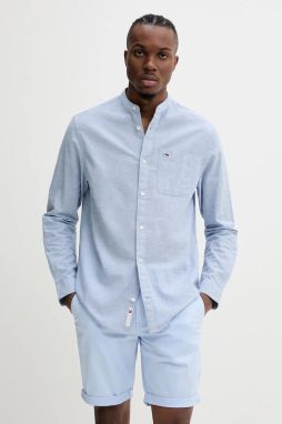 Košeľa s prímesou ľanu Tommy Jeans pánska, regular, DM0DM20876
