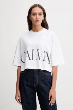 Bavlnené tričko Calvin Klein Jeans dámske, biela farba, LV047D206G