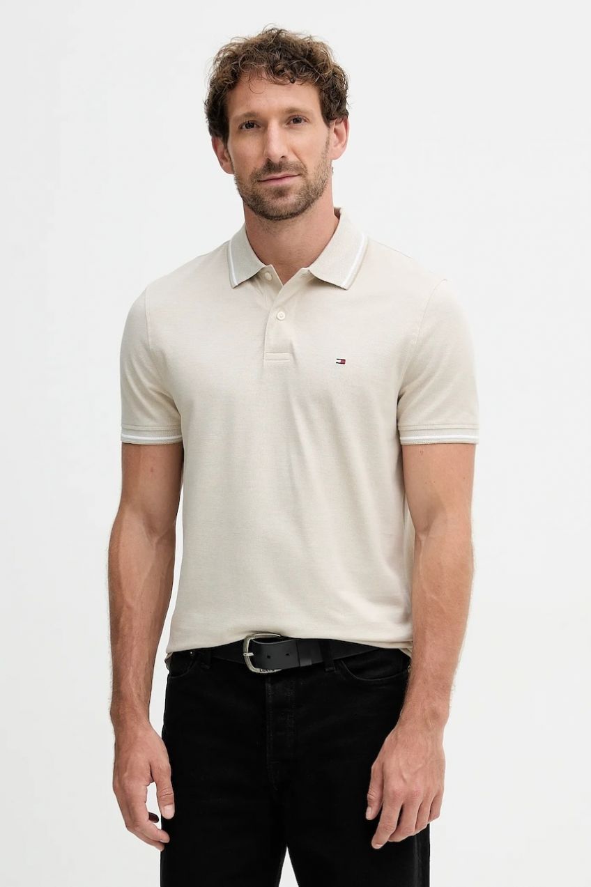 Bavlnené polo tričko Tommy Hilfiger béžová farba, jednofarebné, MW0MW37522