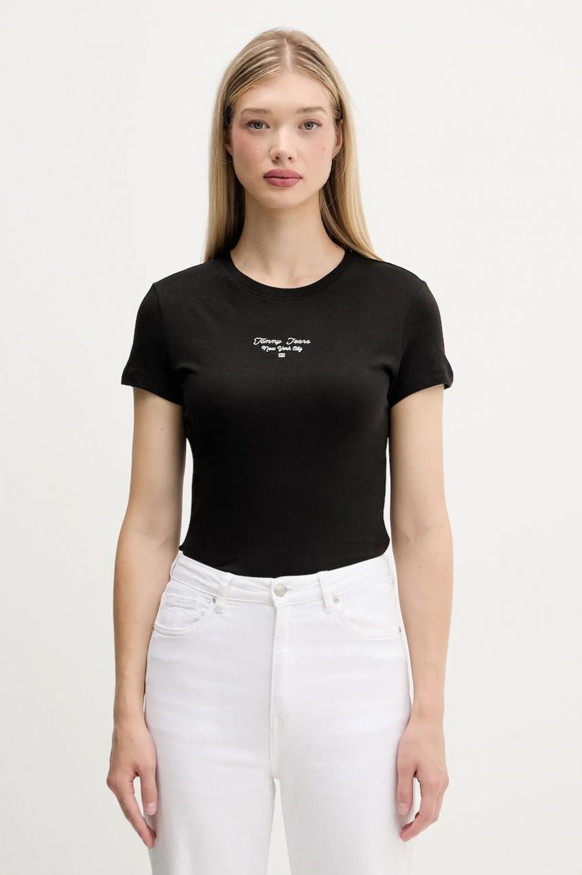 Tričko Tommy Jeans dámske, čierna farba, DW0DW21542