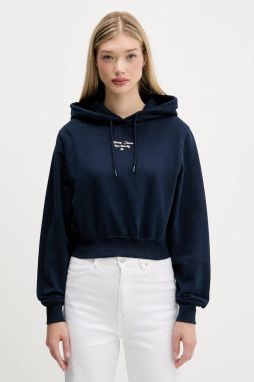 Bavlnená mikina Tommy Jeans tmavomodrá farba, s kapucňou, s potlačou, DW0DW22170