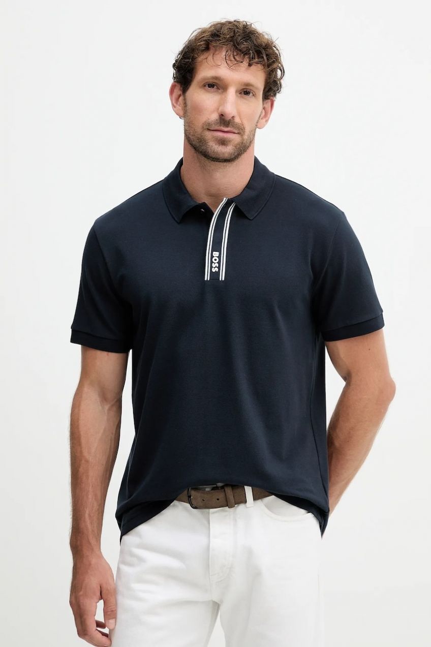 Polo tričko BOSS Green pánske, tmavomodrá farba, jednofarebné, 50549362