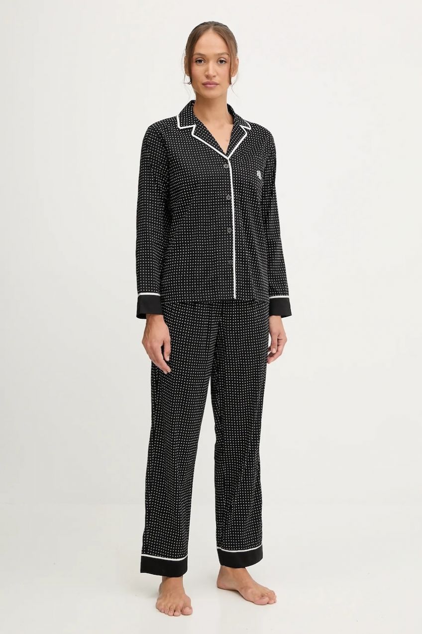 Pyžamo Lauren Ralph Lauren dámske, čierna farba, ILN92439