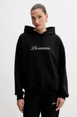 Mikina La Mania čierna farba, s kapucňou, s nášivkou, ROCKY