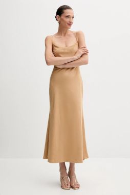 Šaty Bardot hnedá farba, midi, áčkový strih, 59194DB3