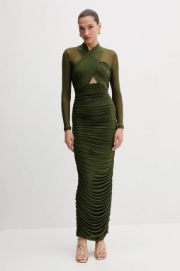 Šaty Bardot zelená farba, maxi, priliehavé, 60119DB