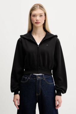 Bavlnená mikina Tommy Jeans čierna farba, s kapucňou, jednofarebná, DW0DW21590