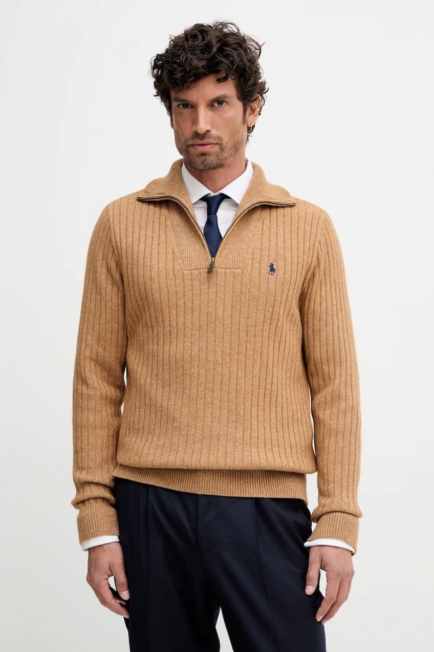 Vlnený sveter Polo Ralph Lauren hnedá farba, s rolákom, 710974167