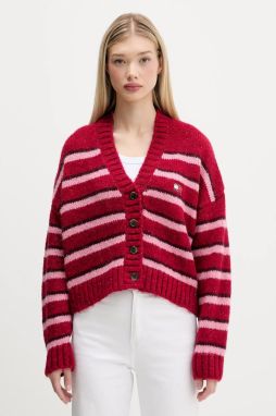 Kardigán s prímesou vlny Tommy Jeans ružová farba, DW0DW21678