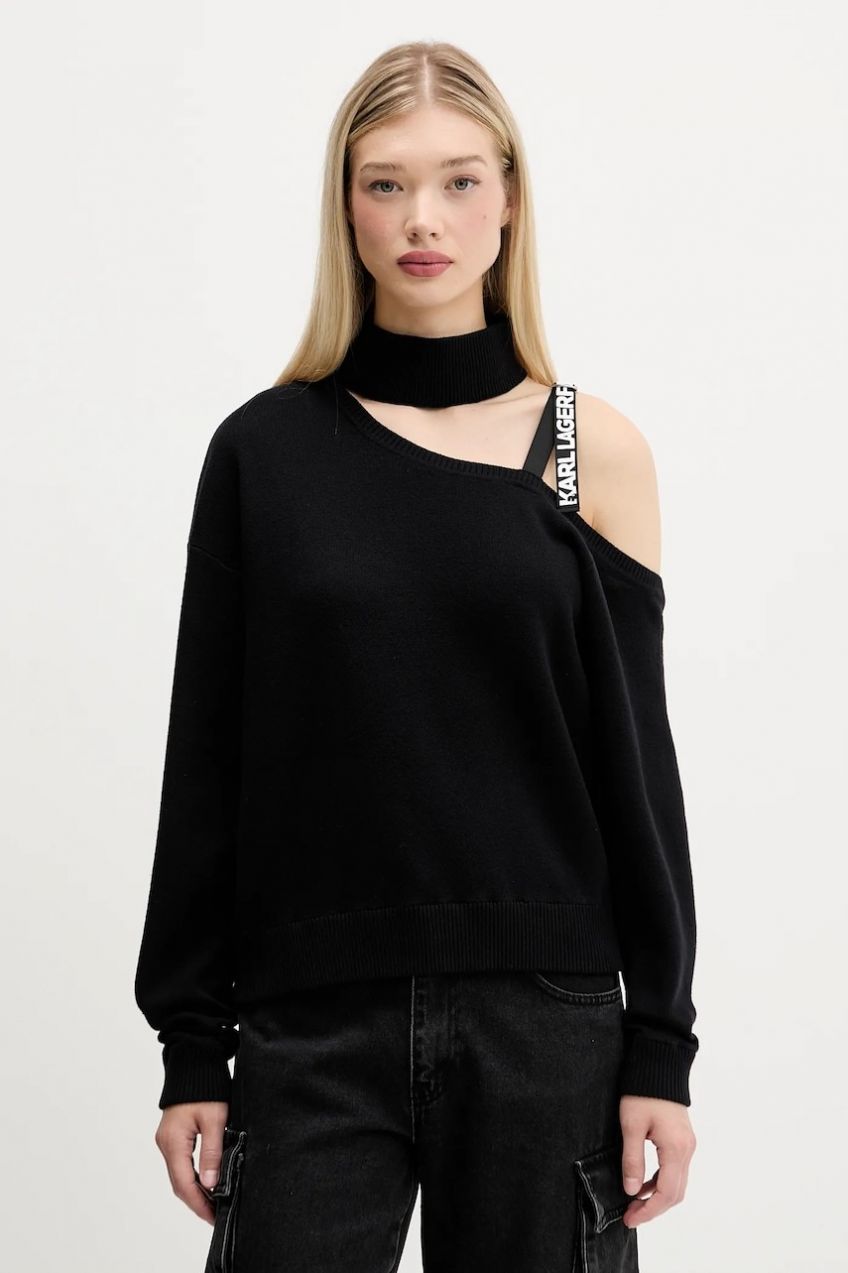 Bavlnený sveter Karl Lagerfeld Jeans čierna farba, s polorolákom, A4W18019