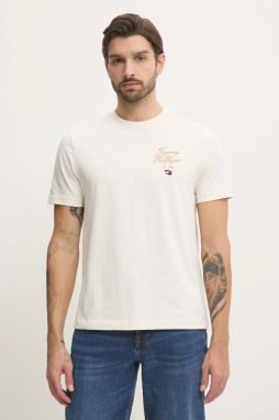 Bavlnené tričko Tommy Hilfiger pánske, béžová farba, s nášivkou, MW0MW38334