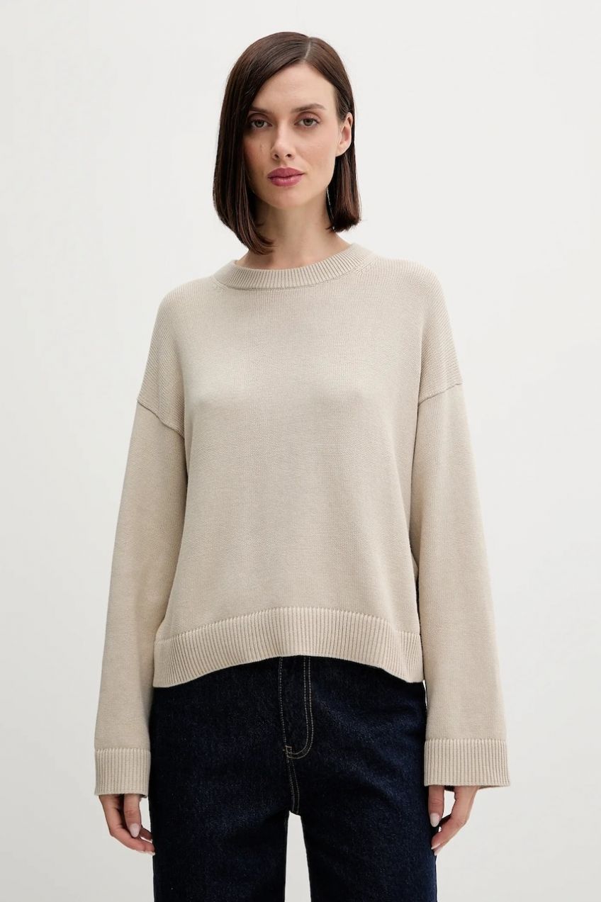 Bavlnený sveter Calvin Klein Jeans béžová farba, ľahký, LV047D305G