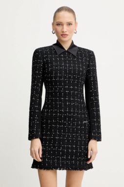 Šaty s prímesou vlny Karl Lagerfeld čierna farba, mini, rovný strih, A4W13021