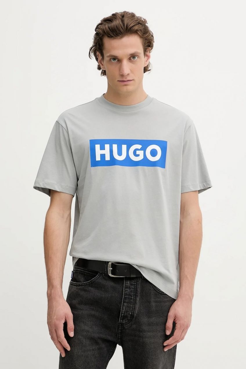 Bavlnené tričko Hugo Blue pánske, čierna farba, s potlačou, 50522376