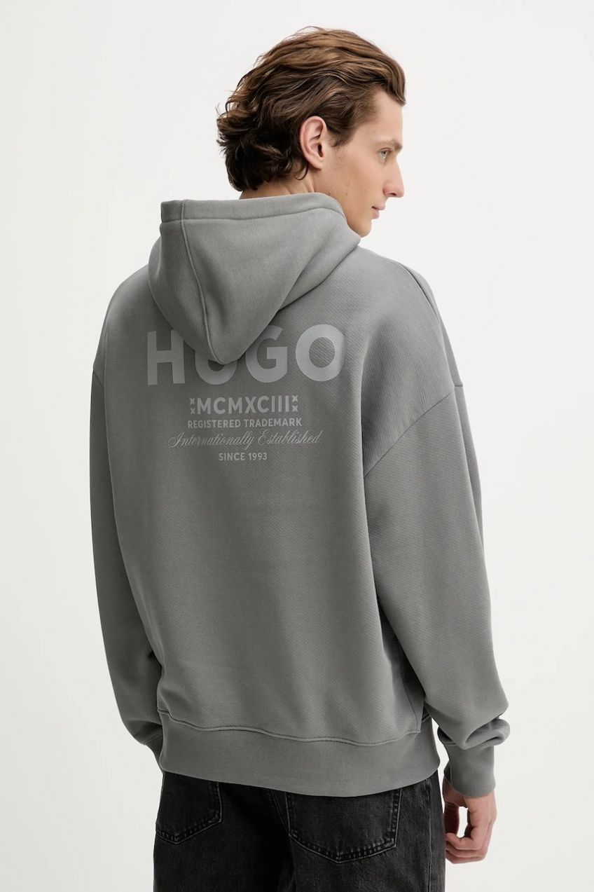 Bavlnená mikina Hugo Blue čierna farba, s kapucňou, s potlačou, 50510724