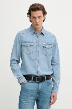 Rifľová košeľa Guess Jeans modrá farba, slim, s klasickým golierom, M5RH55 D5M82