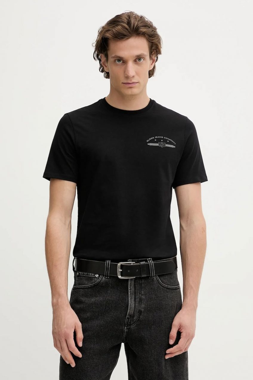 Bavlnené tričko Guess Jeans pánske, čierna farba, s potlačou, M5BI42 K8HM0
