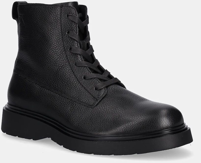 Kožená obuv Calvin Klein COMBAT ESS LACE UP ZIP BOOT LTH čierna farba, YM0YM01373