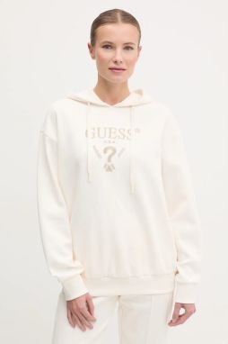 Mikina Guess ROBERTA dámska, béžová farba, s kapucňou, s nášivkou, V5RQ11 KC3D2