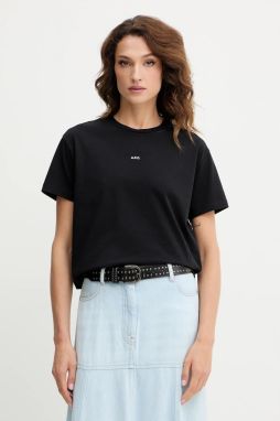 Bavlnené tričko A.P.C. t-shirt boxy micro logo GOTS dámsky, čierna farba, COHBW.F26387