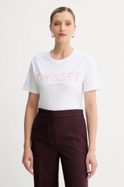 Bavlnené tričko Twinset dámske, biela farba, 251TT2042