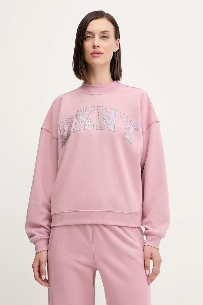 Mikina Dkny ružová farba, s nášivkou, DP5T1462
