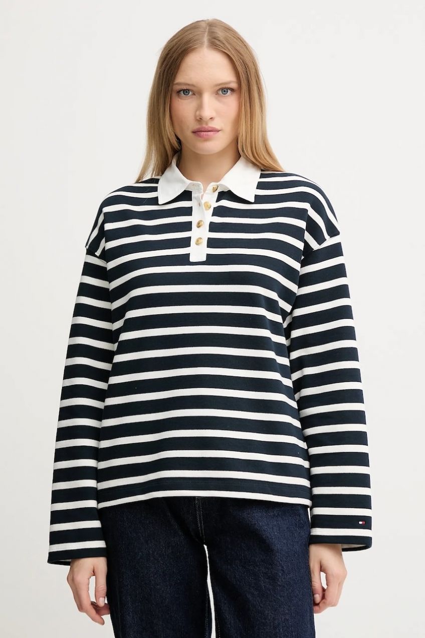 Bavlnená mikina Tommy Hilfiger tmavomodrá farba, vzorovaná, WW0WW47457