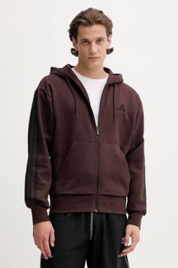 Mikina adidas 3S hnedá farba, s kapucňou, jednofarebná, JX0697