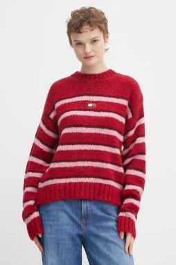 Sveter s prídavkom alpaky Tommy Jeans červená farba, DW0DW21679
