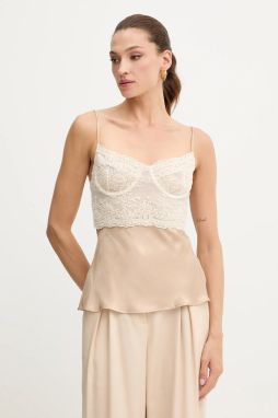 Top Bardot béžová farba, s nášivkou, 60131TB