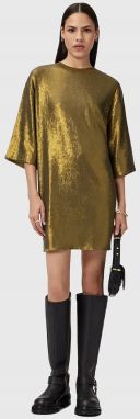 Šaty AllSaints OPAL LOGO DRESS strieborná farba, mini, oversize, W185DB