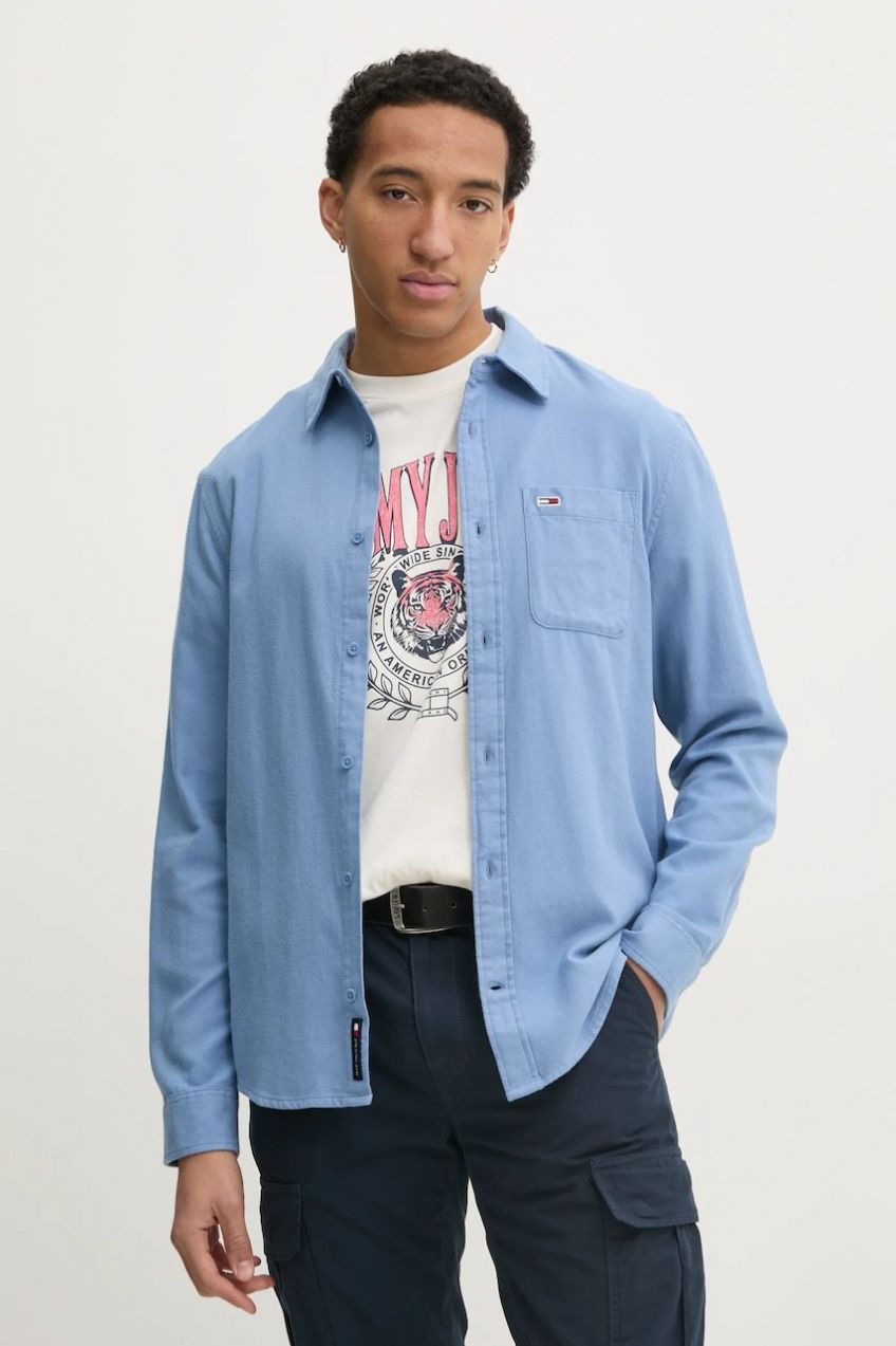 Bavlnená košeľa Tommy Jeans pánska, regular, s klasickým golierom, DM0DM20669