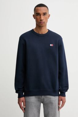 Bavlnená mikina Tommy Jeans tmavomodrá farba, s nášivkou, DM0DM20660
