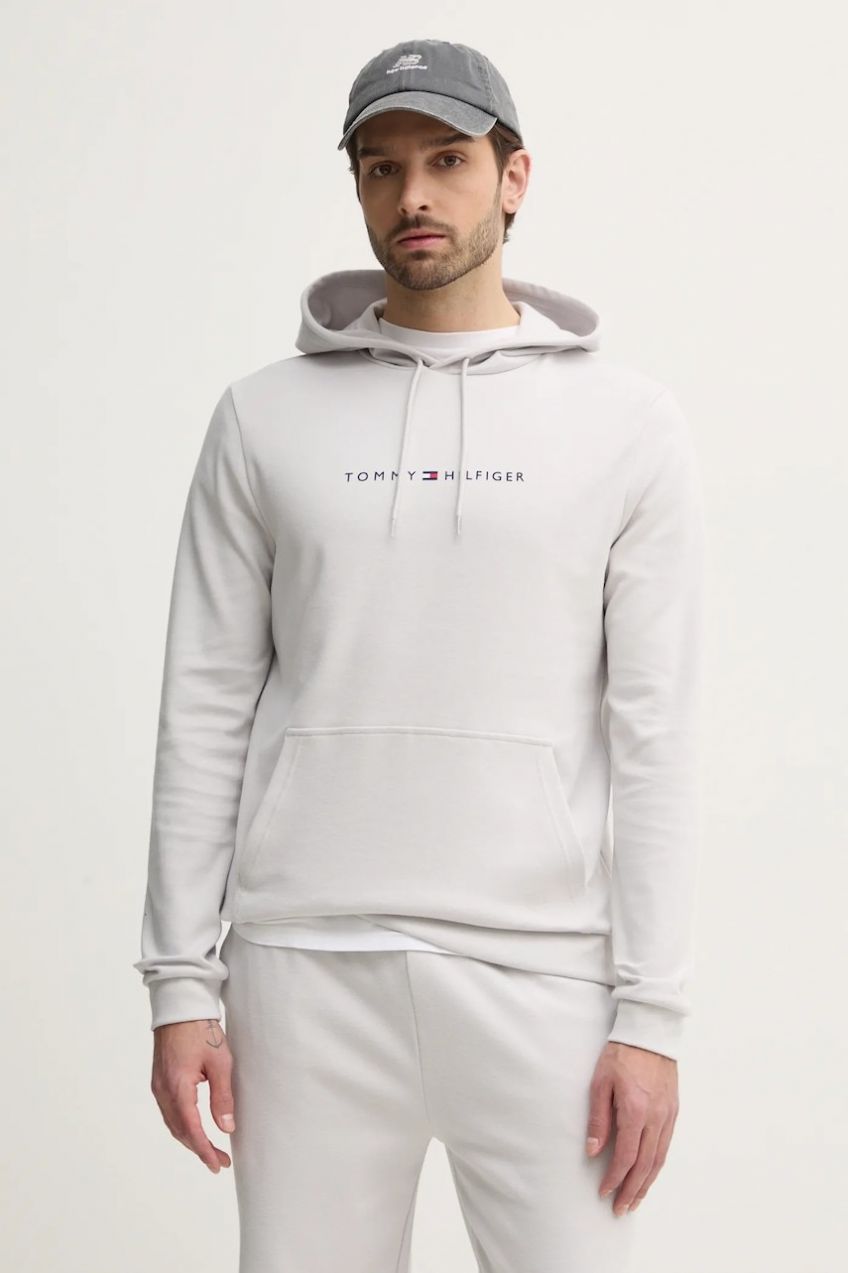 Mikina Tommy Hilfiger pánska, šedá farba, s kapucňou, s nášivkou, UM0UM03506