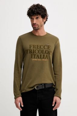 Bavlnené tričko s dlhým rukávom Aeronautica Militare zelená farba, s potlačou, TS2469UJ00703